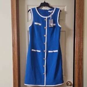 Preston & York Royal Blue and White Button-Front Midi Dress